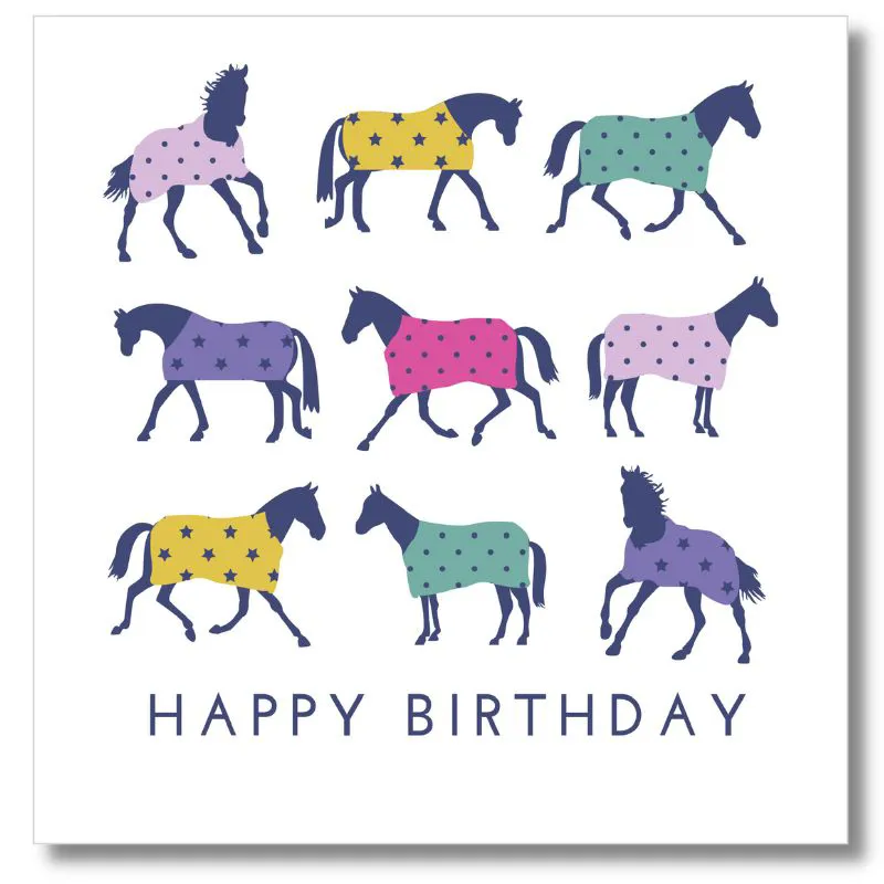 Gubblecote Greetings Card Happy Birthday in Horse Rugs 